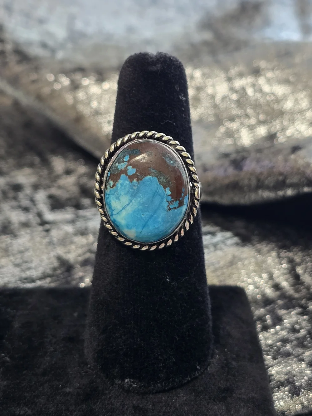 Silver Turquoise and Brown Stone Ring - Blue Brown